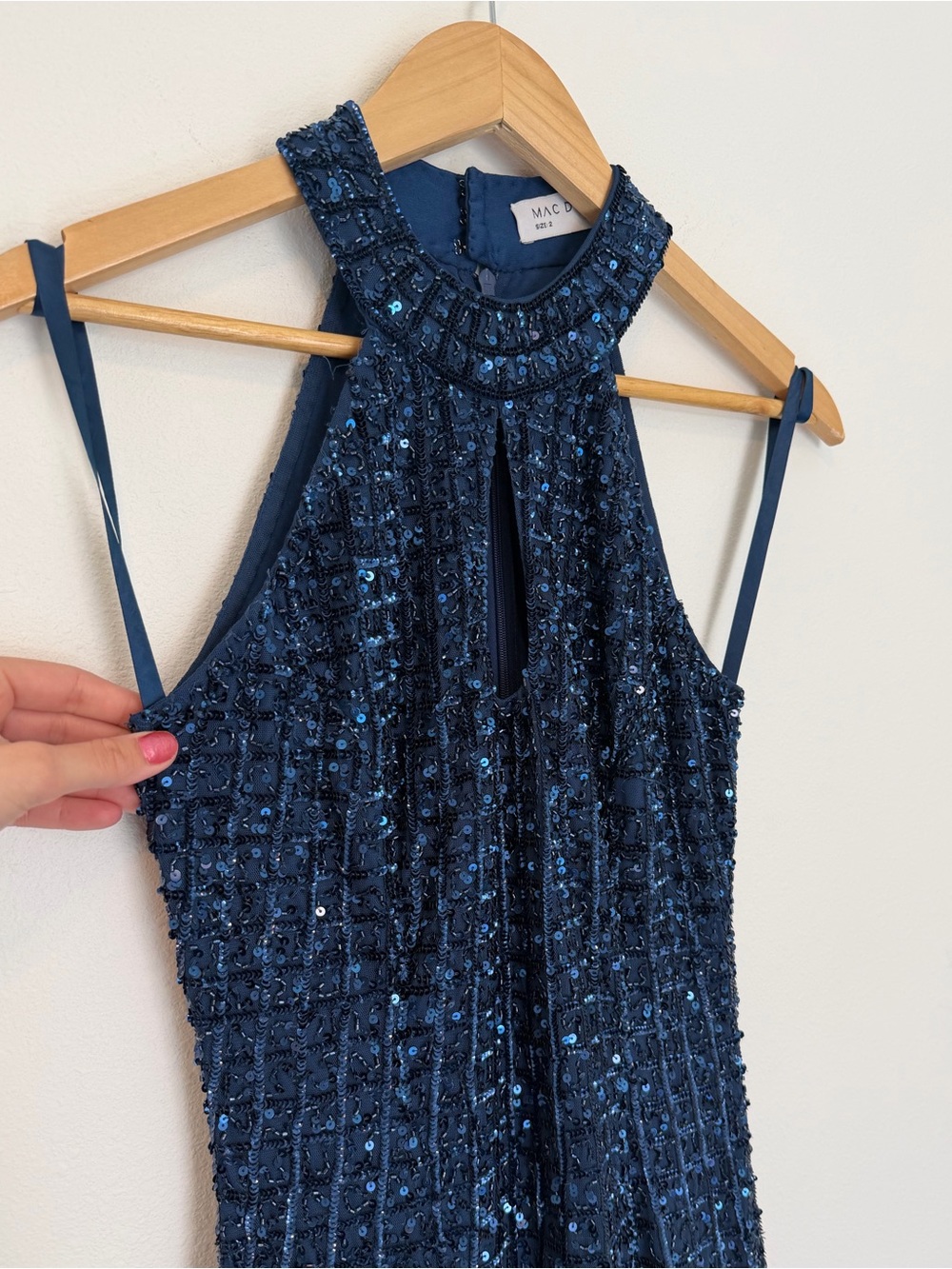 Mac Duggal 23018 Navy Sequin Halter Evening Gown Formal Prom Dress Size 2 - Picture 4 of 9